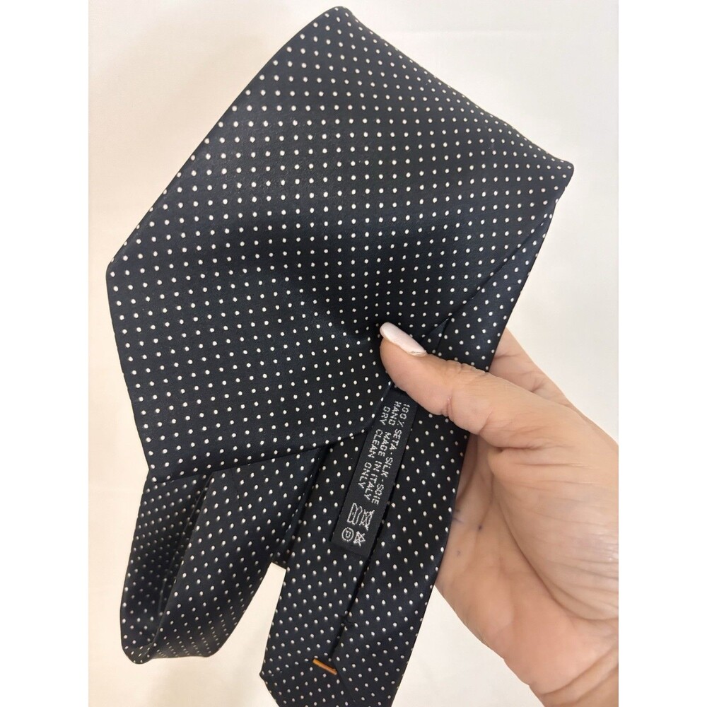 Brioni Men's Micro Polka Dot Silk Tie Black And White Elegant Business Classic - Picture 8 of 10
